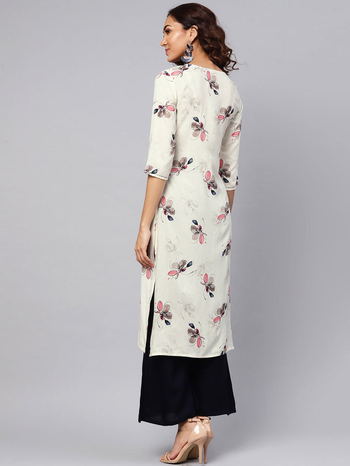 Off-White & Navy Printed Blue Kurta Set-Yufta Store-YUFGKSET761PKS