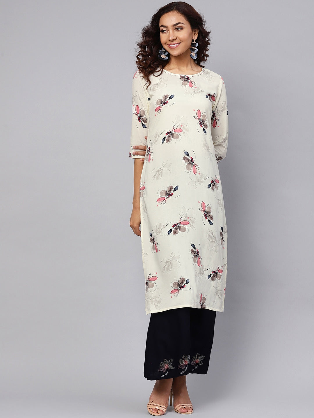 Off-White & Navy Printed Blue Kurta Set-Yufta Store-YUFGKSET761PKS