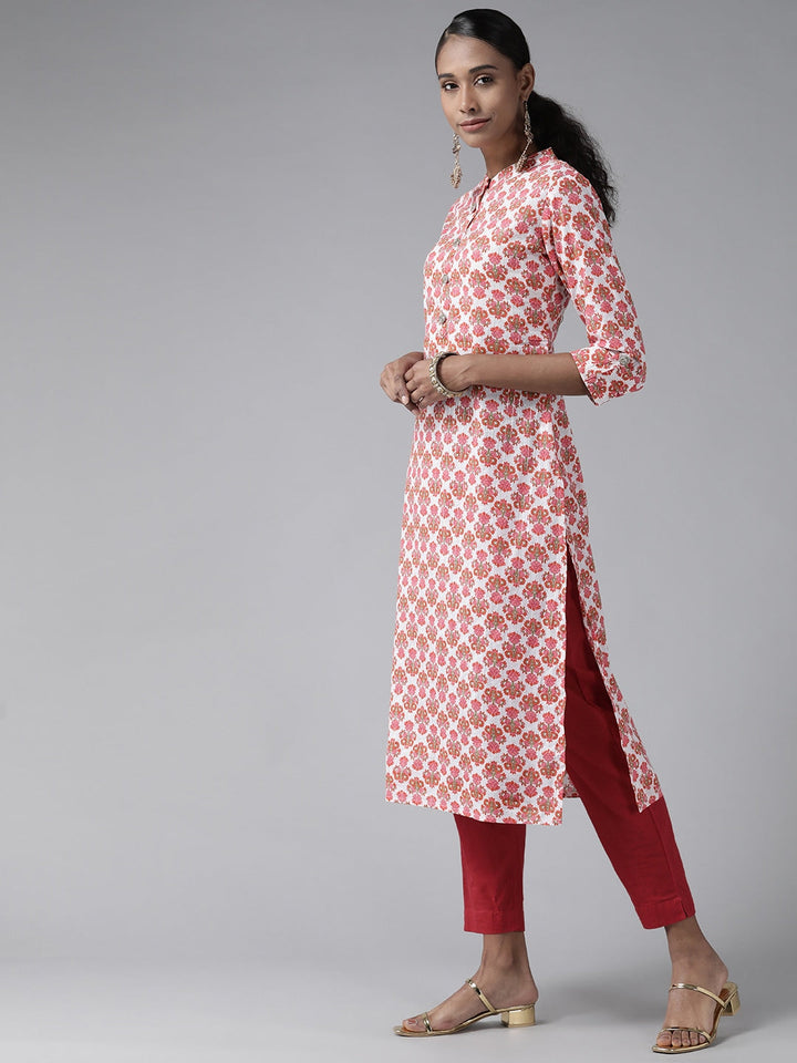 Off-White & Pink Ethnic Printed kurtis for women-Yufta Store-9563KURRDS