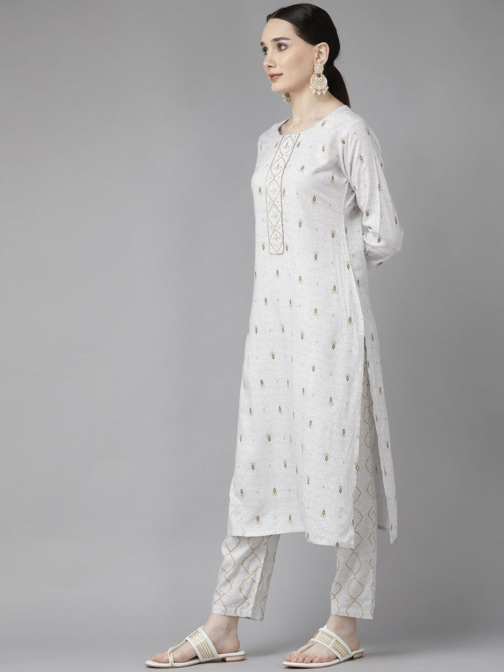 Off White Printed Kurta Set-Yufta Store-6209SETWHS