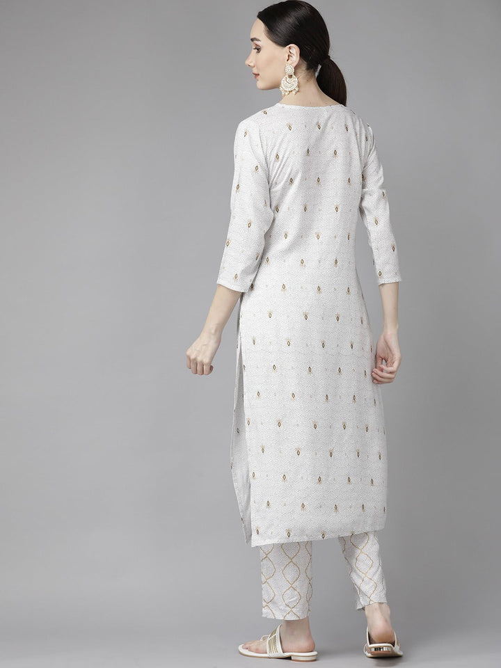 Off White Printed Kurta Set-Yufta Store-6209SETWHS