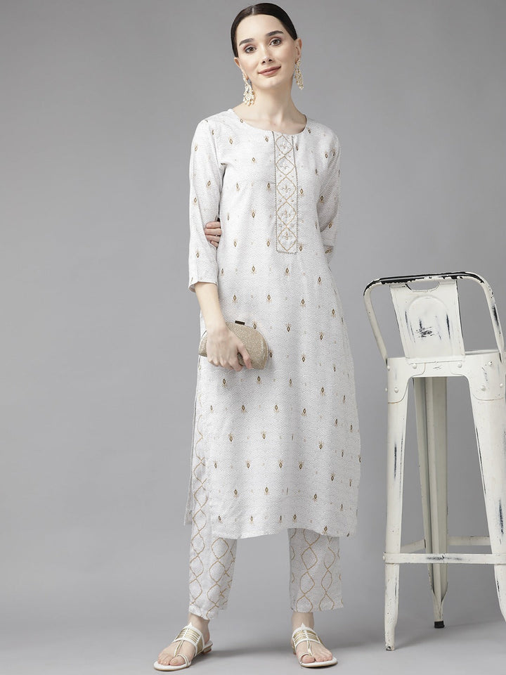 Off White Printed Kurta Set-Yufta Store-6209SETWHS