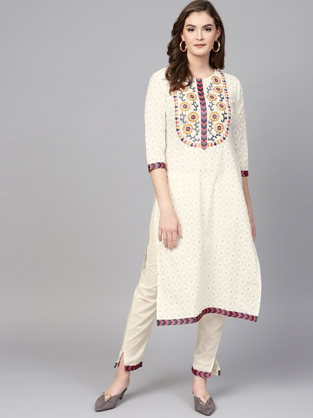 Off-White Printed Kurta Set-Yufta Store-DBAJKU1635S