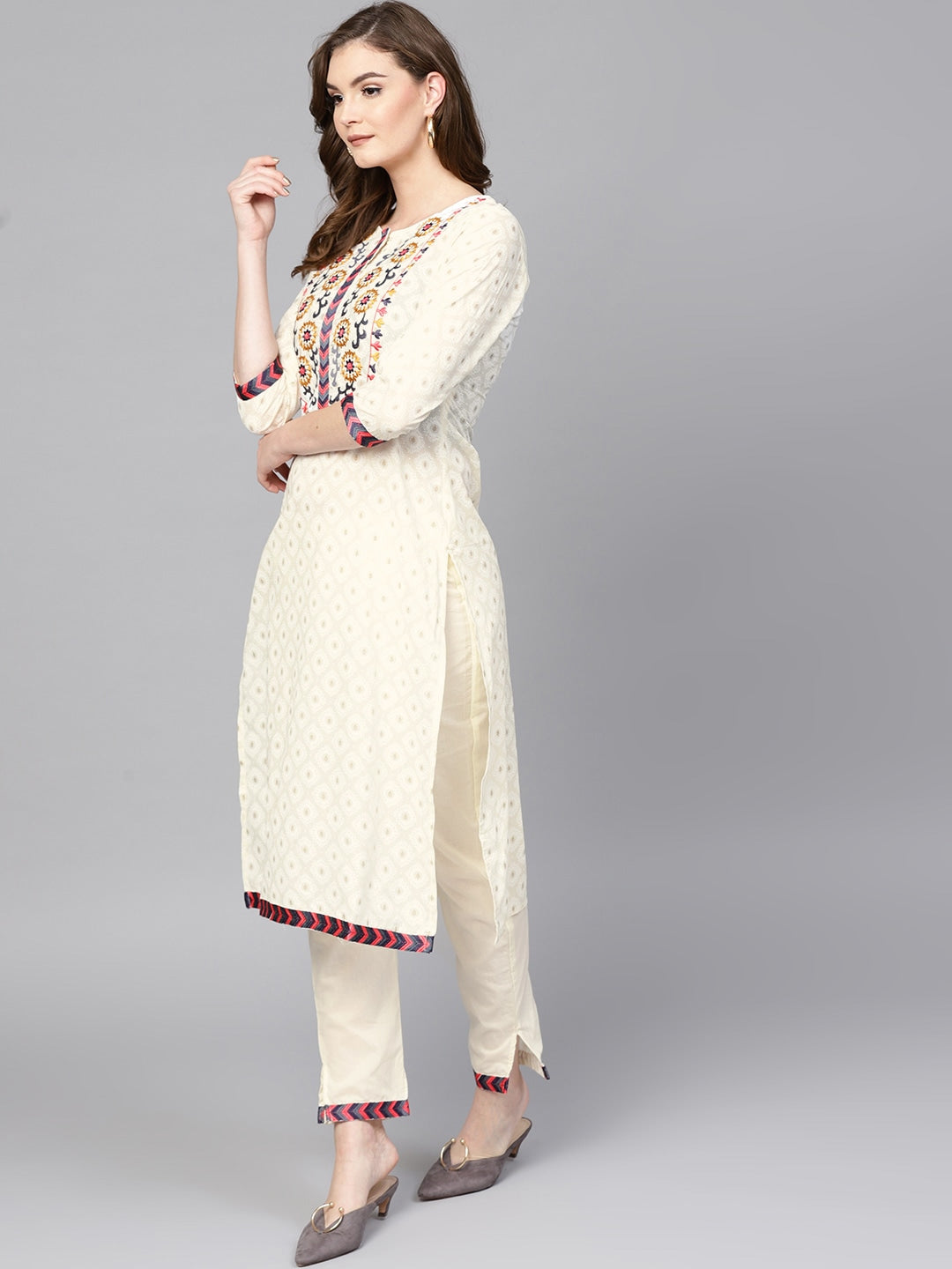 Off-White Printed Kurta Set-Yufta Store-DBAJKU1635S