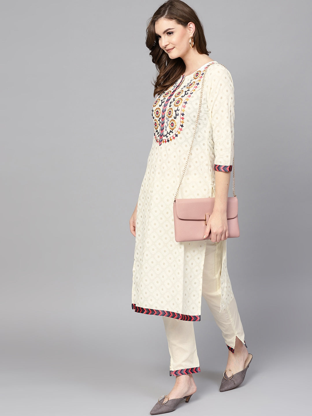 Off-White Printed Kurta Set-Yufta Store-DBAJKU1635S