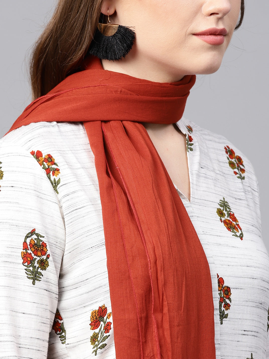 Off-White & Rust Printed Dupatta Set-Yufta Store-1955SETWHS