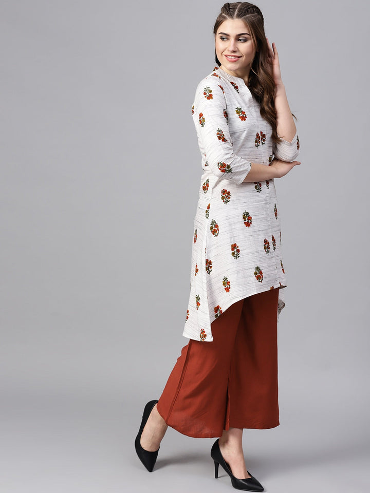 Off-White & Rust Printed Dupatta Set-Yufta Store-1955SETWHS