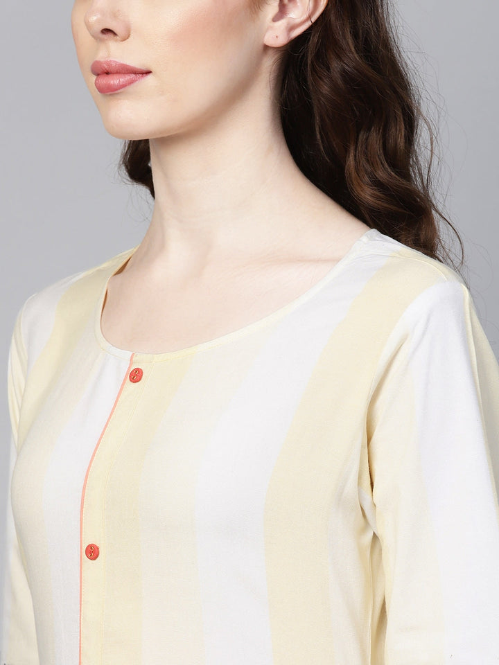 Off-White & Yellow Straight Kurta-Yufta Store-YUFGKKU749S