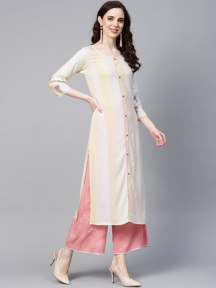 Off-White & Yellow Straight Kurta-Yufta Store-YUFGKKU749S