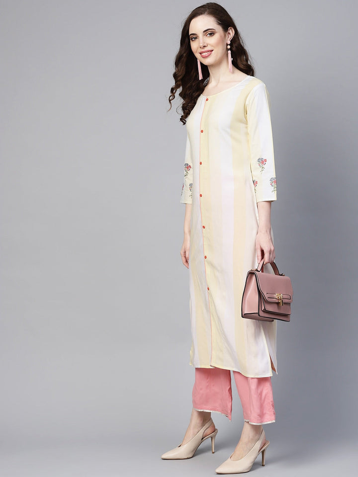 Off-White & Yellow Straight Kurta-Yufta Store-YUFGKKU749S