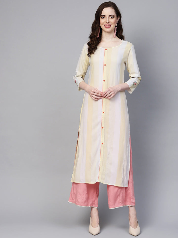 Off-White & Yellow Straight Kurta-Yufta Store-YUFGKKU749S