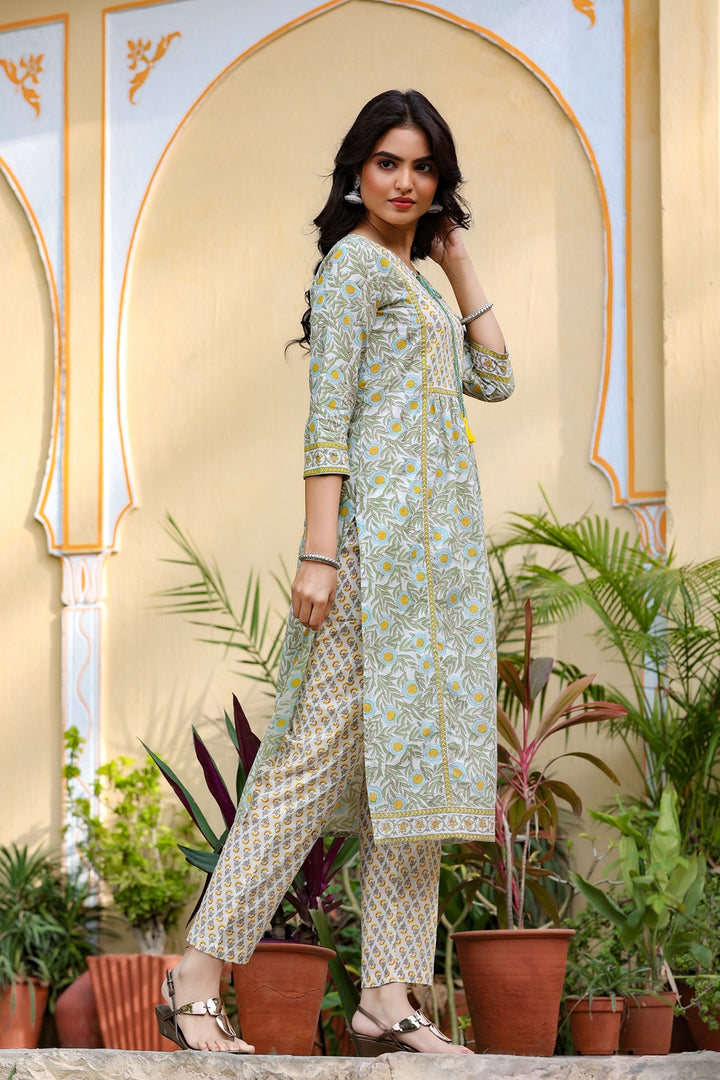 Offwhite Printed Kurta Set-Yufta Store-9013SETWHS