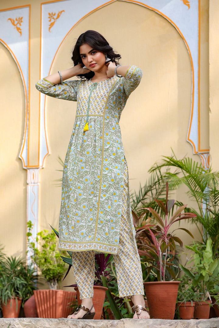 Offwhite Printed Kurta Set-Yufta Store-9013SETWHS