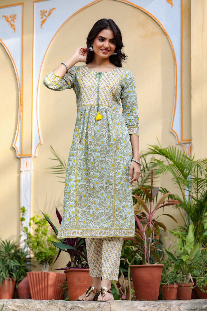 Offwhite Printed Kurta Set-Yufta Store-9013SETWHS