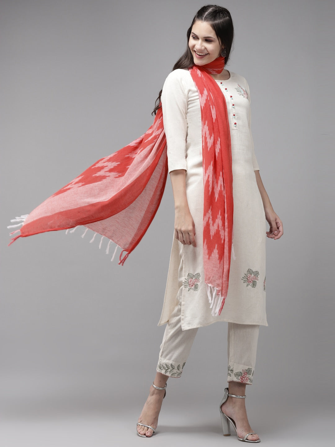 Offwhite Solid Dupatta Set-Yufta Store-8012SKDWHS