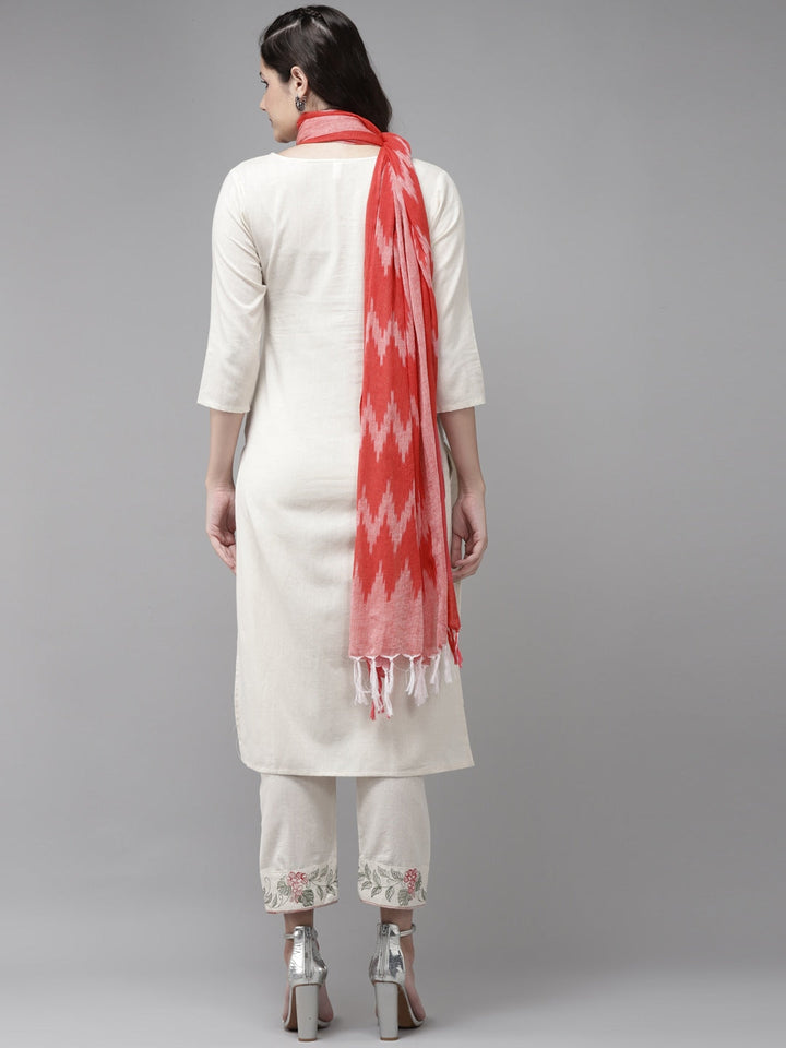 Offwhite Solid Dupatta Set-Yufta Store-8012SKDWHS