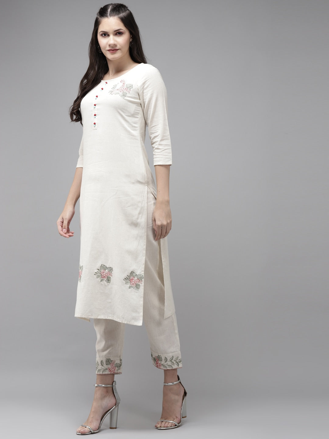 Offwhite Solid Dupatta Set-Yufta Store-8012SKDWHS