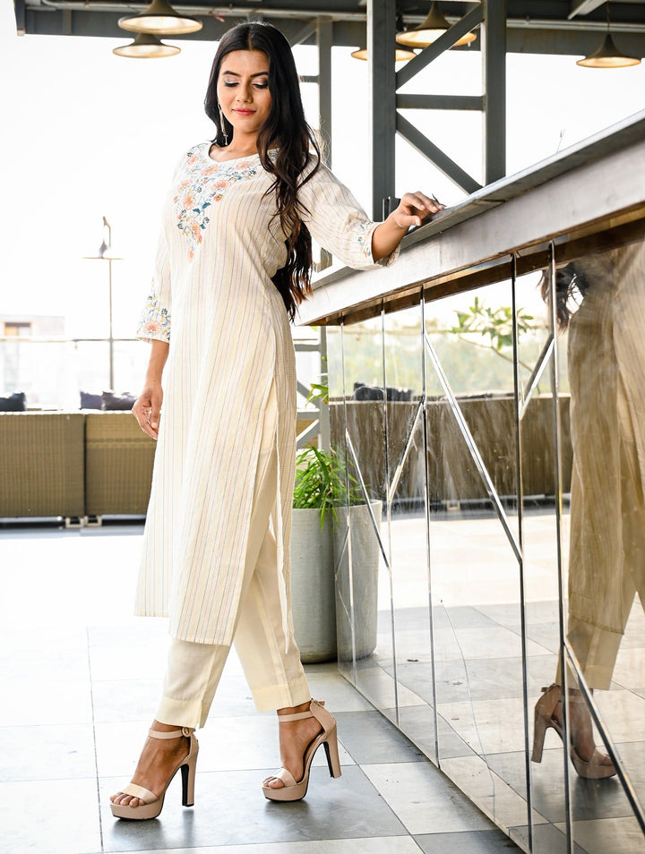 Offwhite Staright Kurta-Yufta Store-7796KURWHS