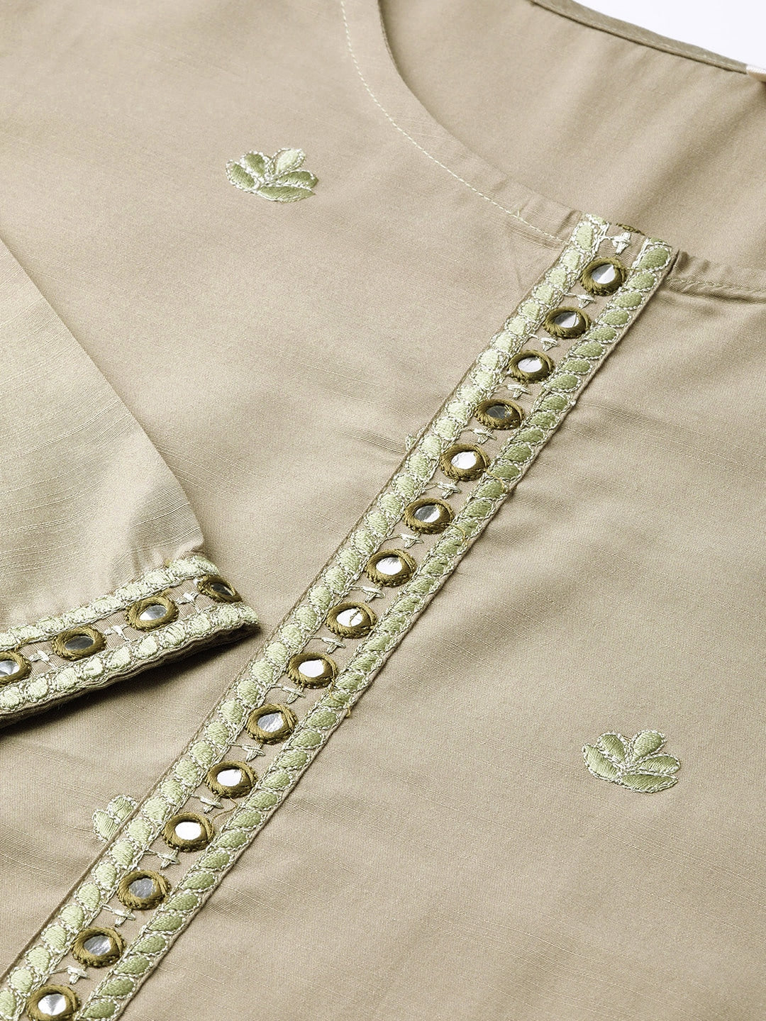 Olive Green Embroidered Kurta Set-Yufta Store-2637SETGRS