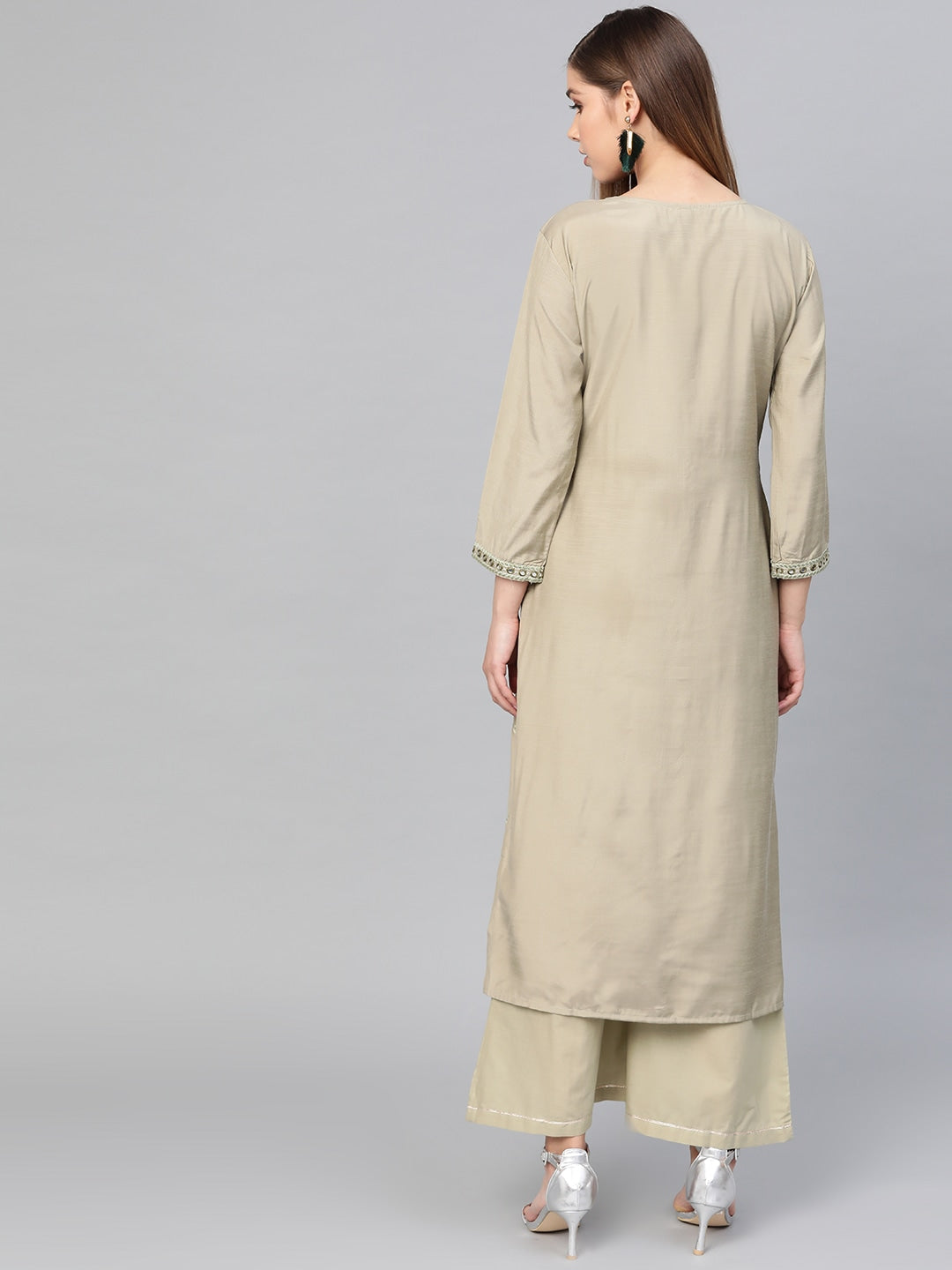 Olive Green Embroidered Kurta Set-Yufta Store-2637SETGRS