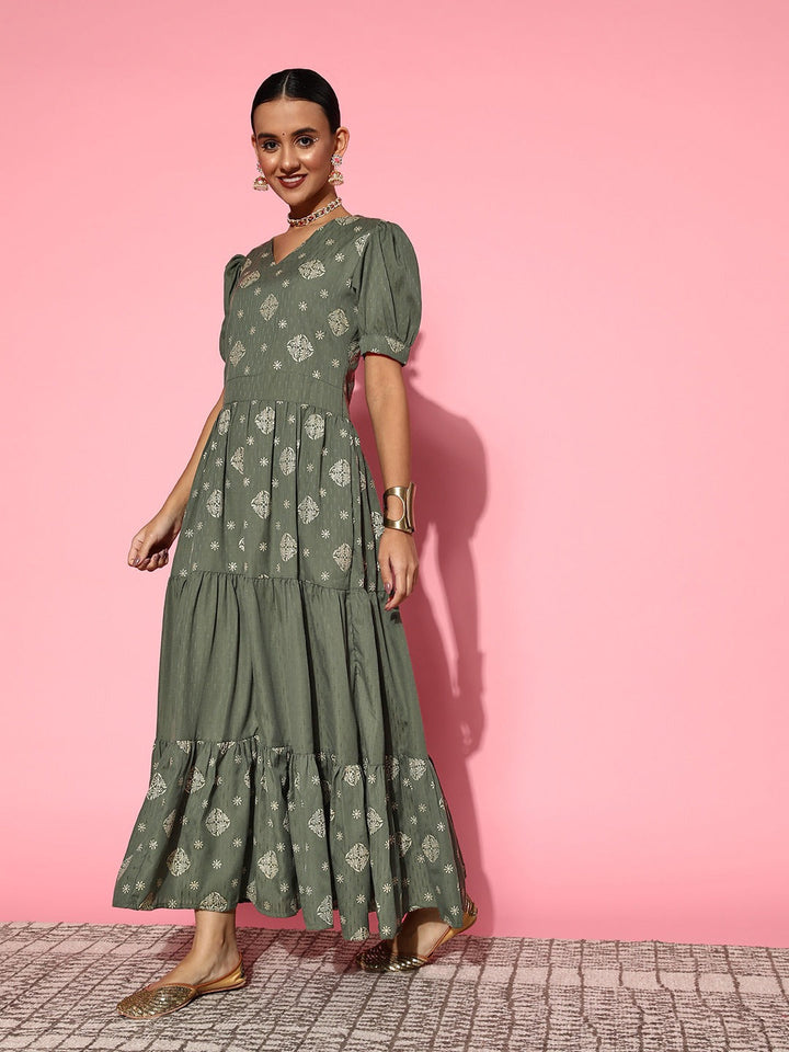 Olive Green Maxi Dress-Yufta Store-8125DRSOGS