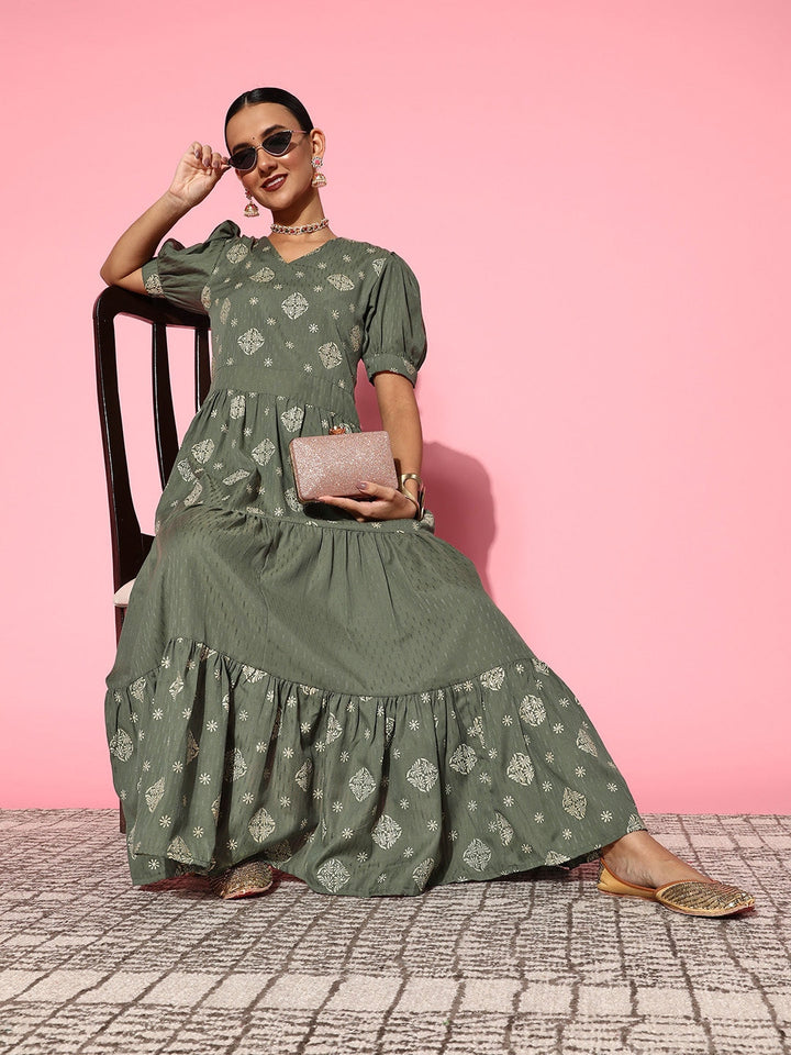 Olive Green Maxi Dress-Yufta Store-8125DRSOGS