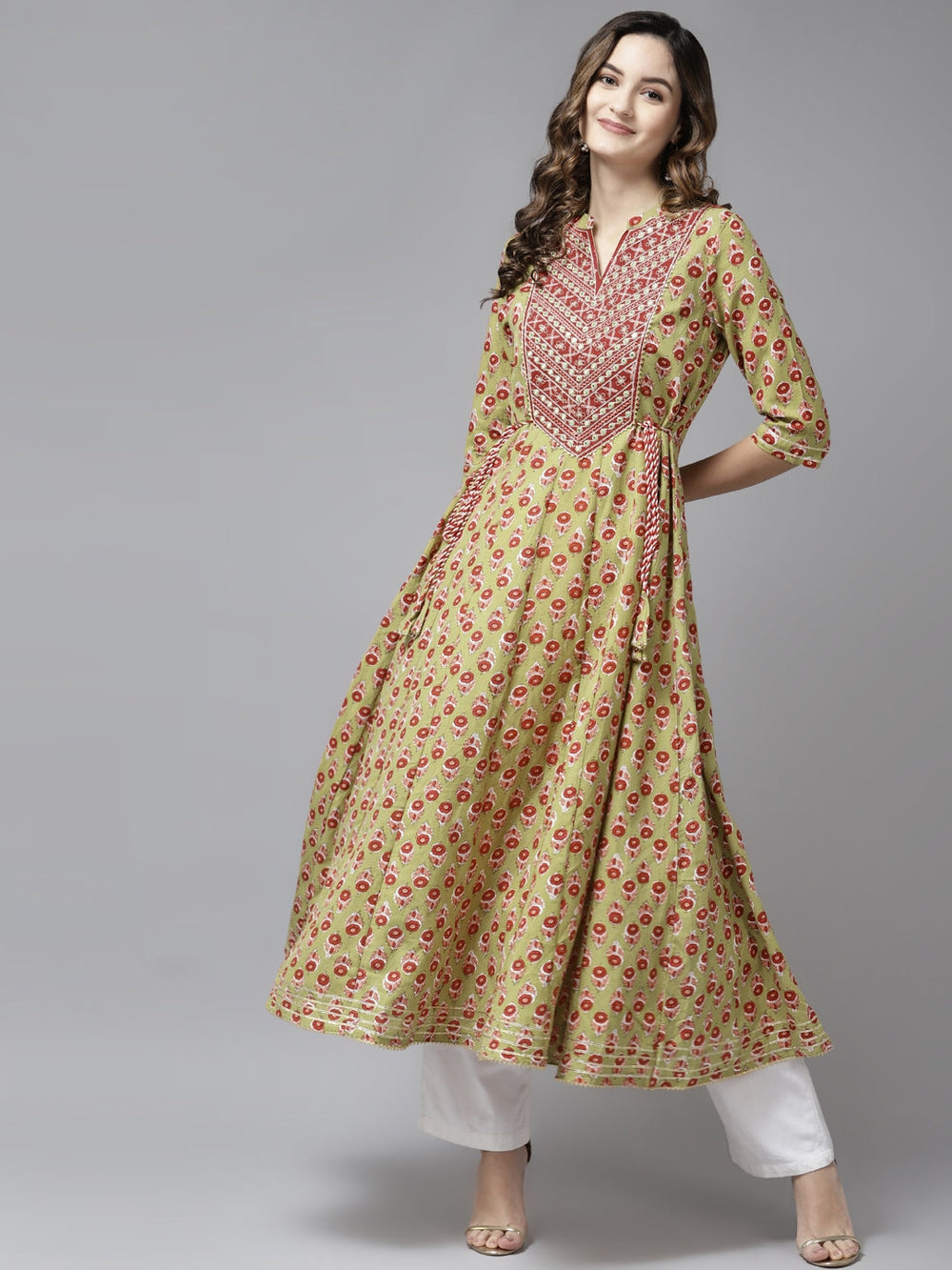 Olive Green Printed Kurta-Yufta Store-5407DRSBGM