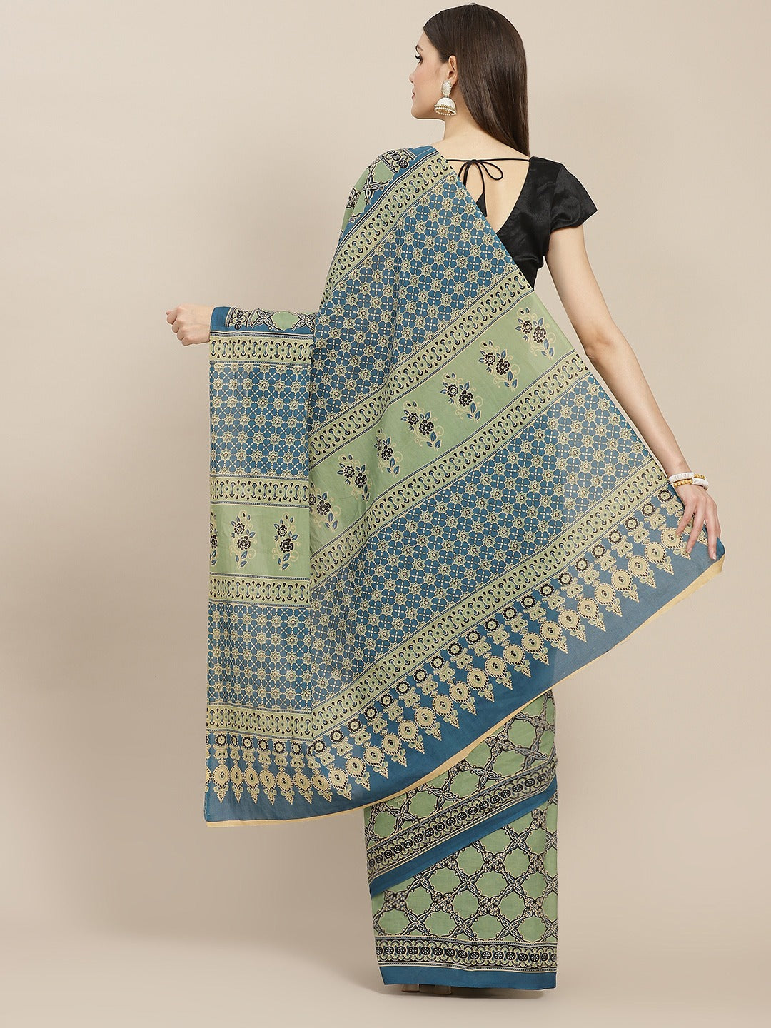 Olive Green Printed Saree-Yufta Store-6055SAROL