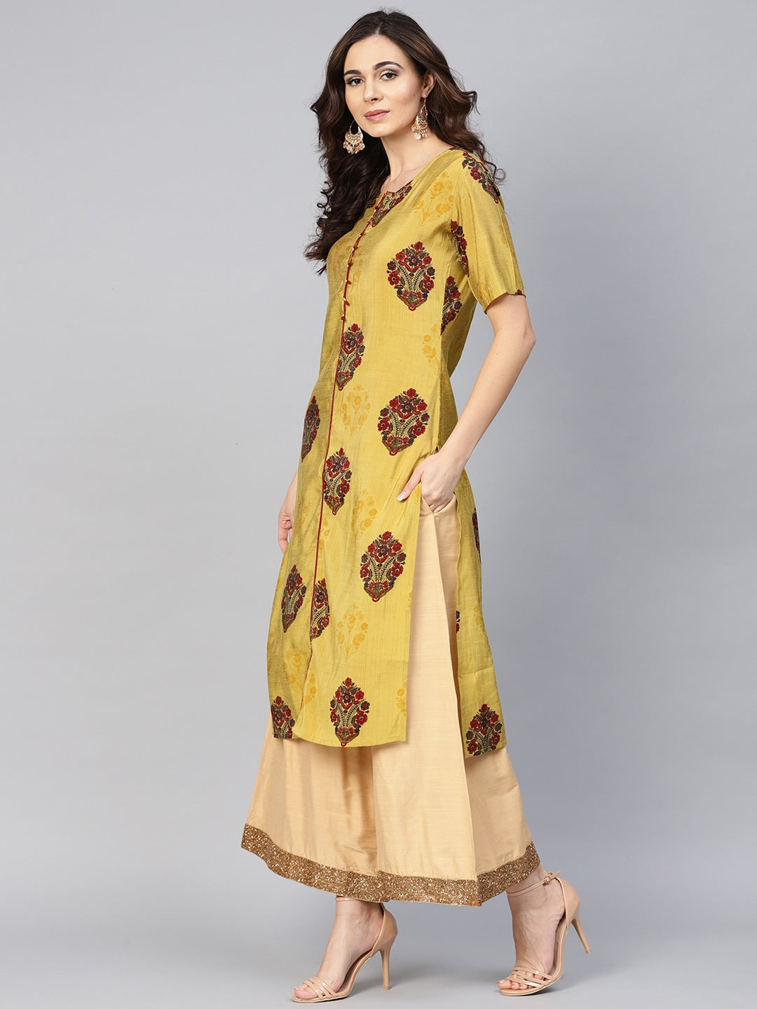 Olive Green Straight Kurta-Yufta Store-YUFNSET2008KUS