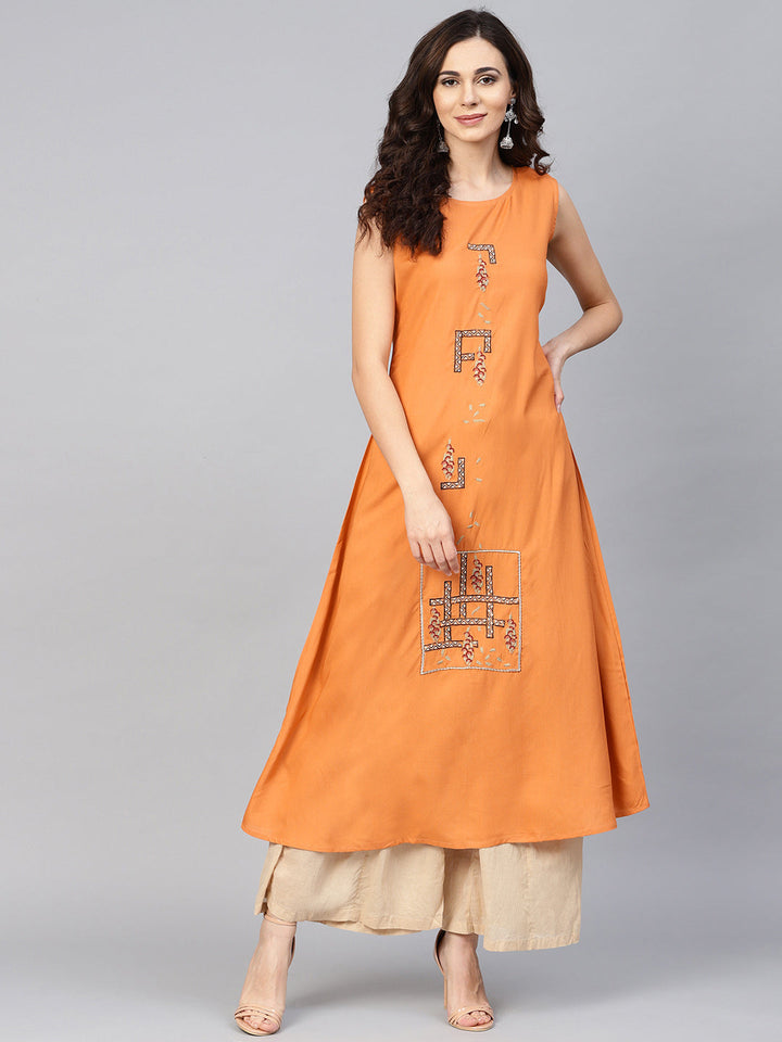 Orange A-Line Kurta-Yufta Store-YUFPJKU930S