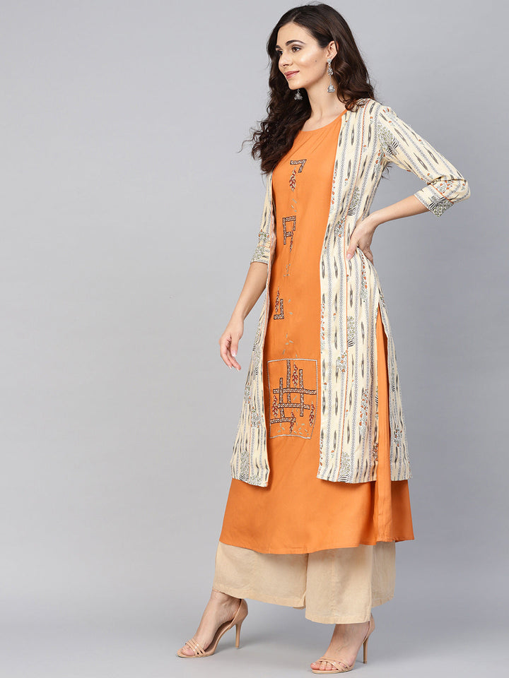 Orange A-Line Kurta-Yufta Store-YUFPJKU930S