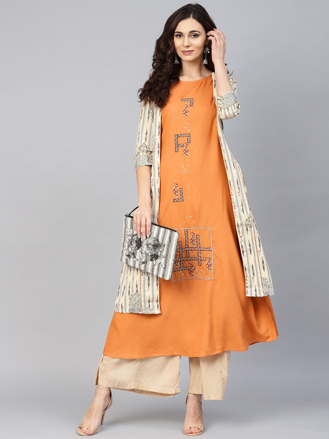 Orange A-Line Kurta-Yufta Store-YUFPJKU930S