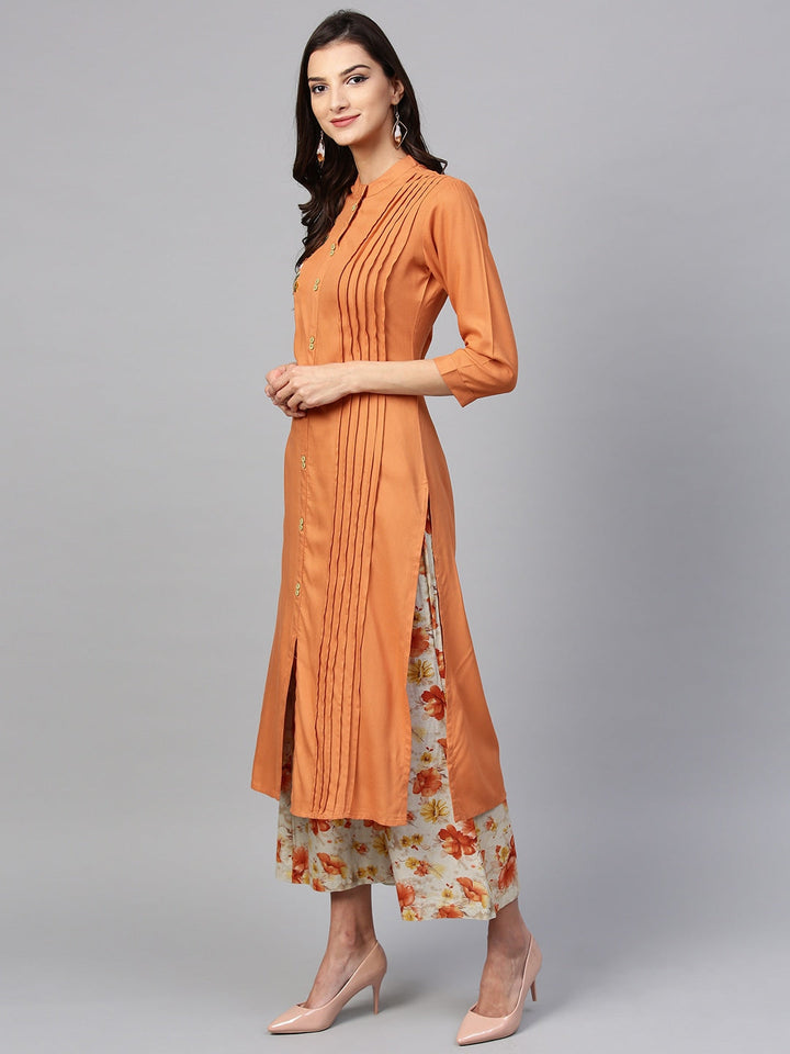 Orange & Beige Solid Kurta Set-Yufta Store-YUFNSET1723S