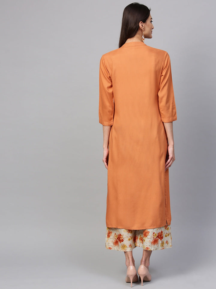 Orange & Beige Solid Kurta Set-Yufta Store-YUFNSET1723S