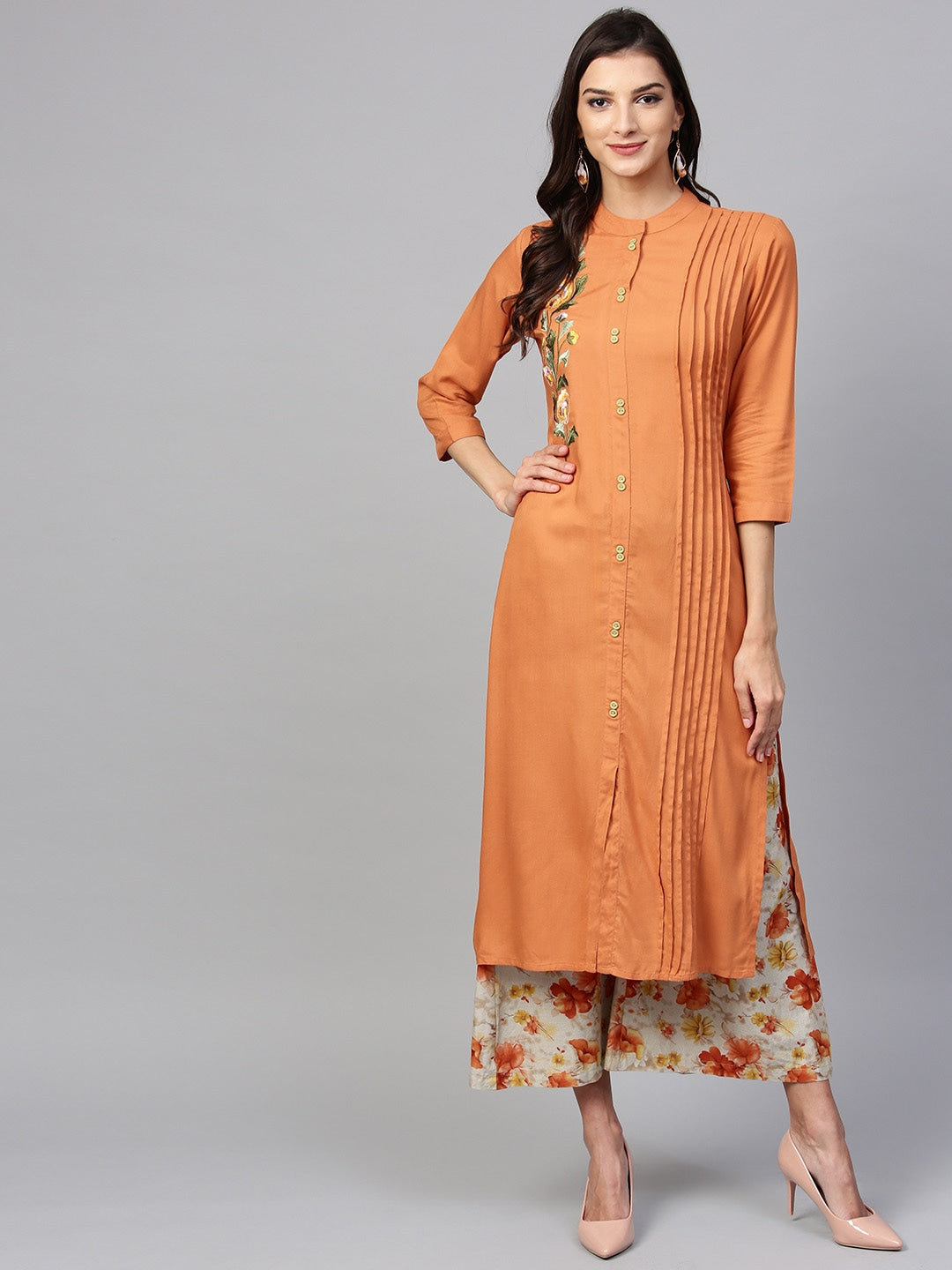 Orange & Beige Solid Kurta Set-Yufta Store-YUFNSET1723S