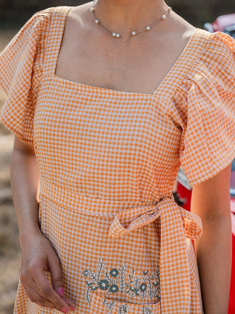 Orange Checked Dress-Yufta Store-1479DRSORS