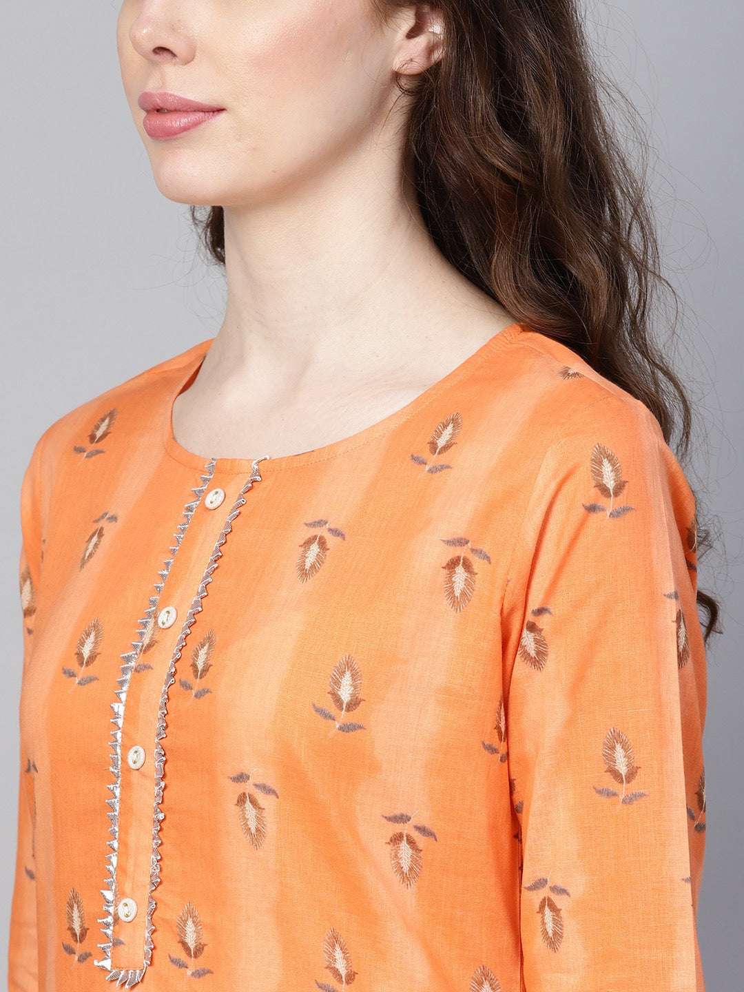 Orange & Cream Printed Kurta Set-Yufta Store-YUFGKSET727ORS