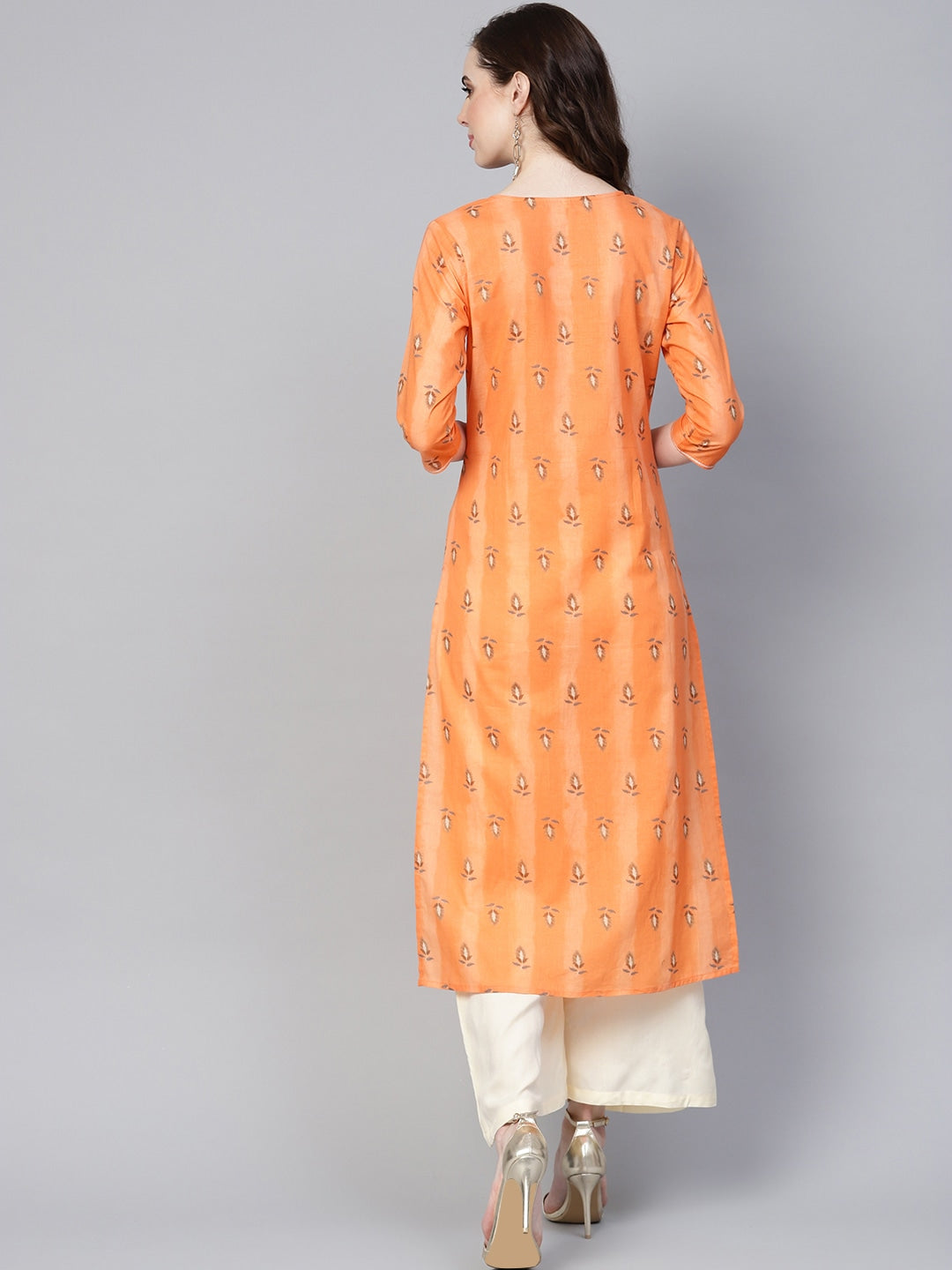 Orange & Cream Printed Kurta Set-Yufta Store-YUFGKSET727ORS