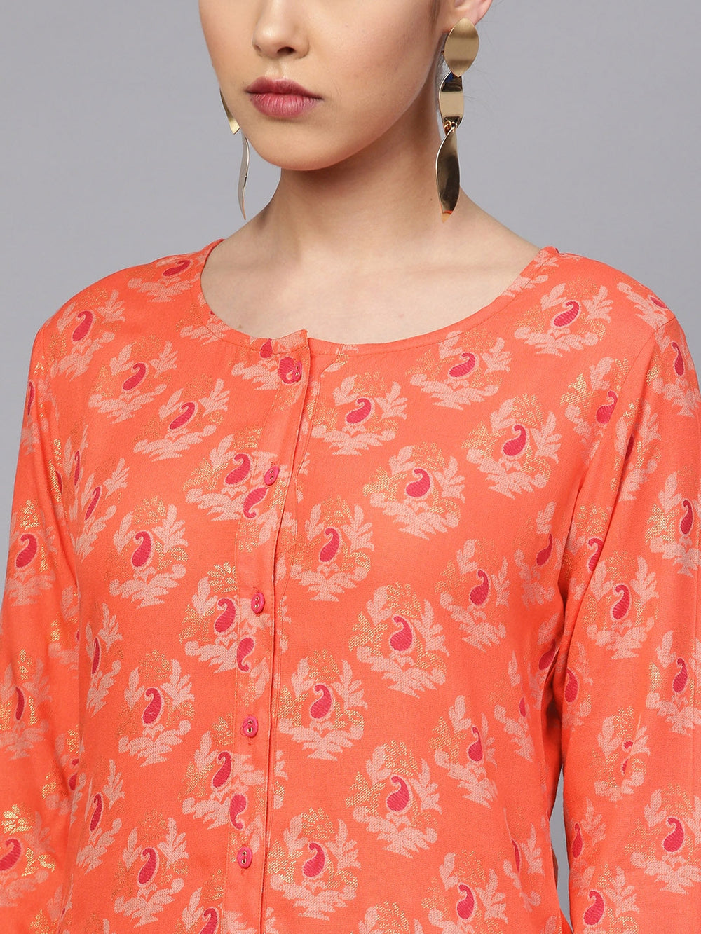 Orange & Gold Printed Kurta-Yufta Store-YUFPJTU905PS