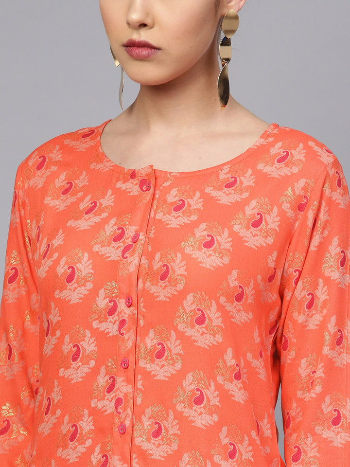 Orange & Gold Printed Kurta-Yufta Store-YUFPJTU905PS