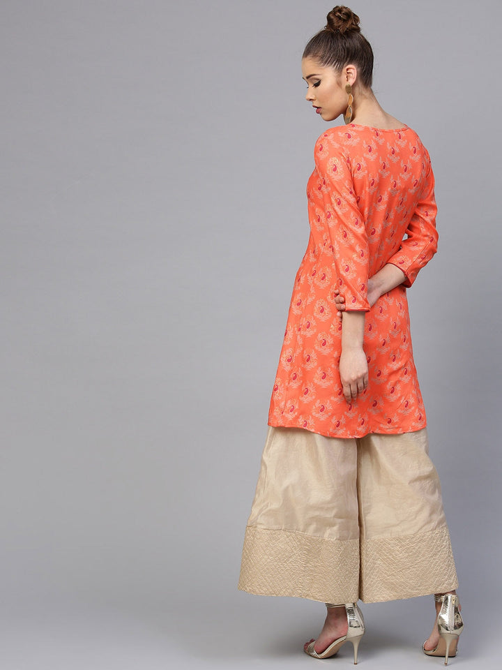 Orange & Gold Printed Kurta-Yufta Store-YUFPJTU905PS