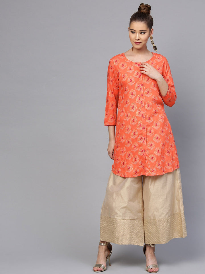 Orange & Gold Printed Kurta-Yufta Store-YUFPJTU905PS