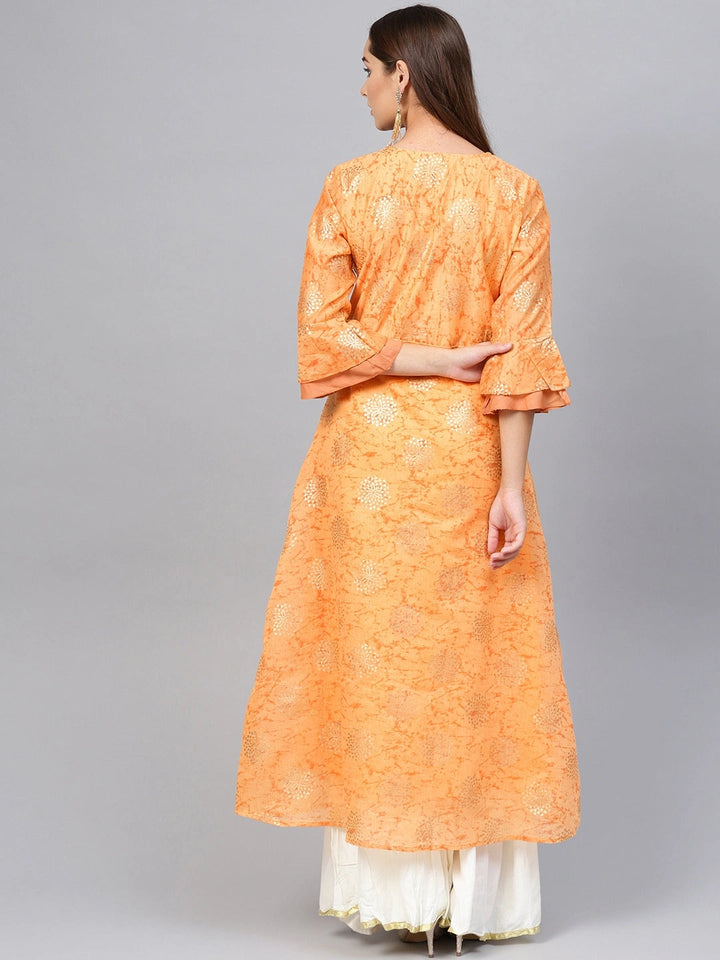 Orange & Golden Printed Kurta-Yufta Store-1982KURORS