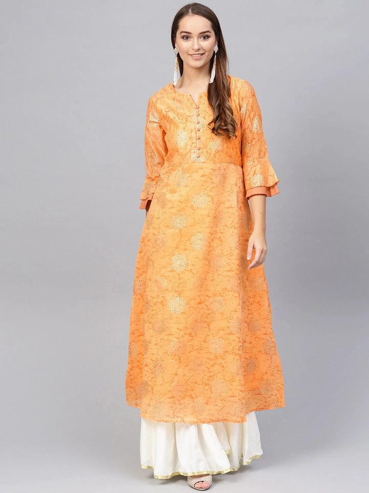 Orange & Golden Printed Kurta-Yufta Store-1982KURORS