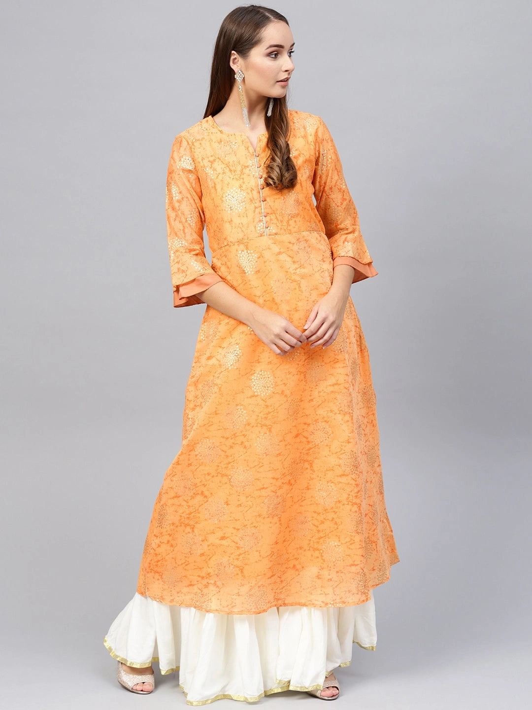 Orange & Golden Printed Kurta-Yufta Store-1982KURORS