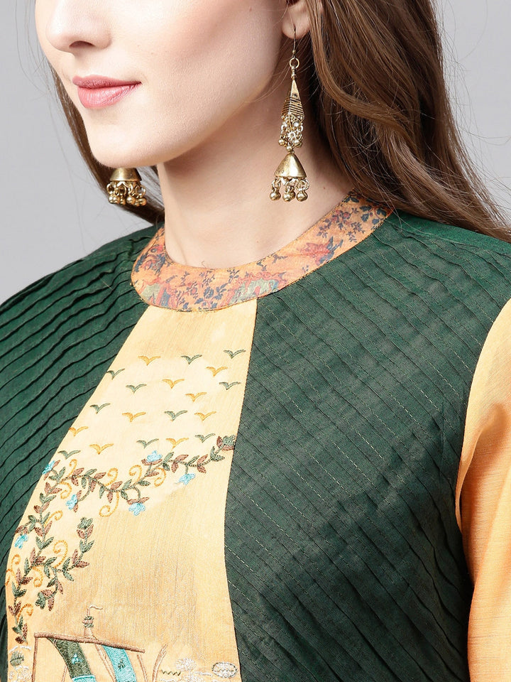 Orange & Green A-Line Kurta-Yufta Store-YUFNKU1845S