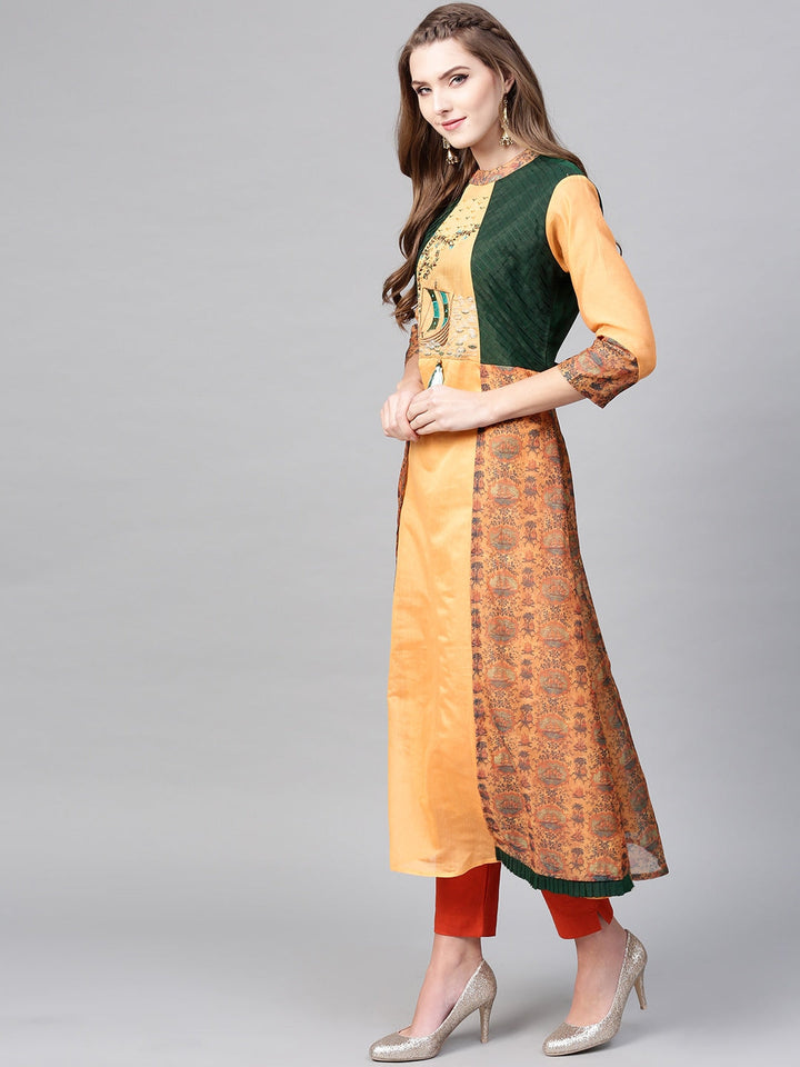 Orange & Green A-Line Kurta-Yufta Store-YUFNKU1845S