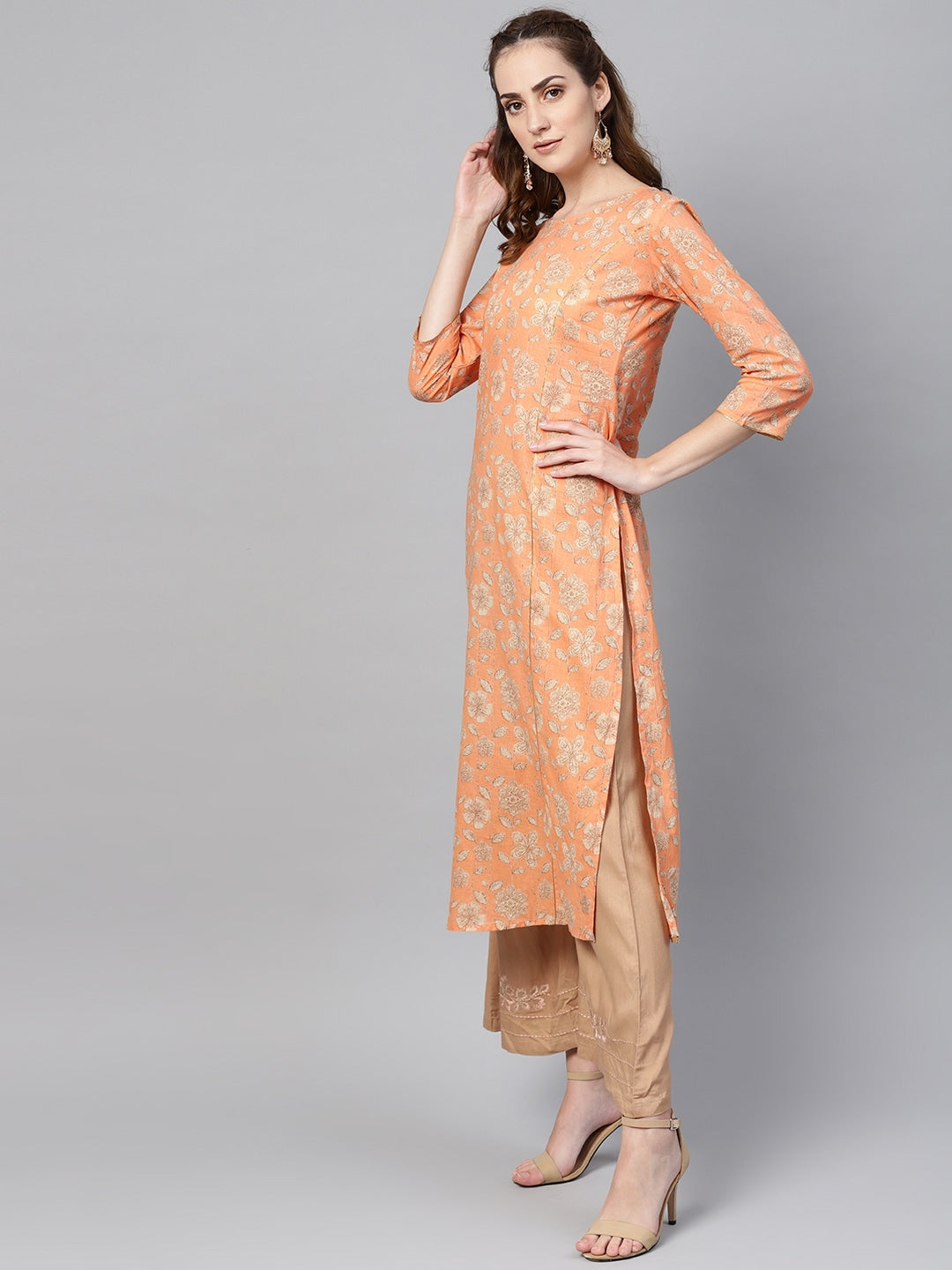 Orange & Green Printed Kurta Set-Yufta Store-YUFGKSET741ORS