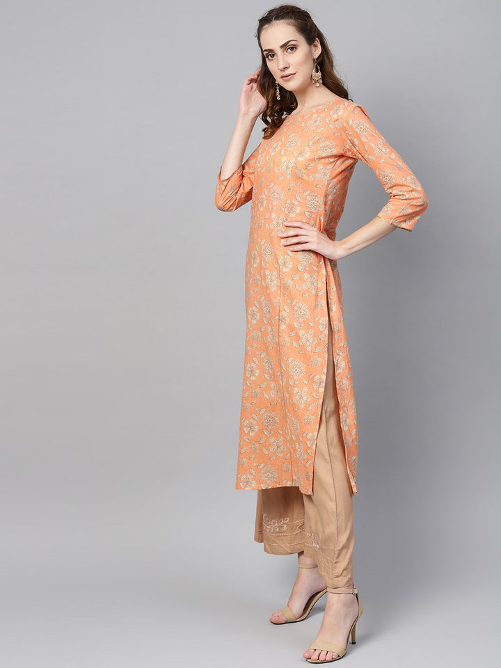 Orange & Green Printed Kurta Set-Yufta Store-YUFGKSET741ORS