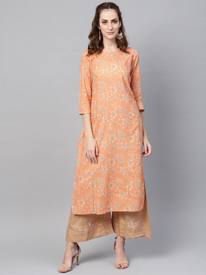 Orange & Green Printed Kurta Set-Yufta Store-YUFGKSET741ORS